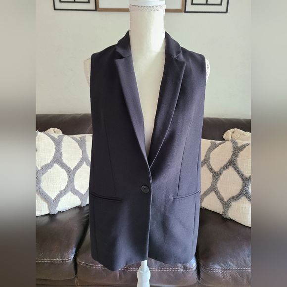 EXPRESS Black Sleeveless Mid Length Collared Vest Women's Size S Classic - Picture 8 of 11